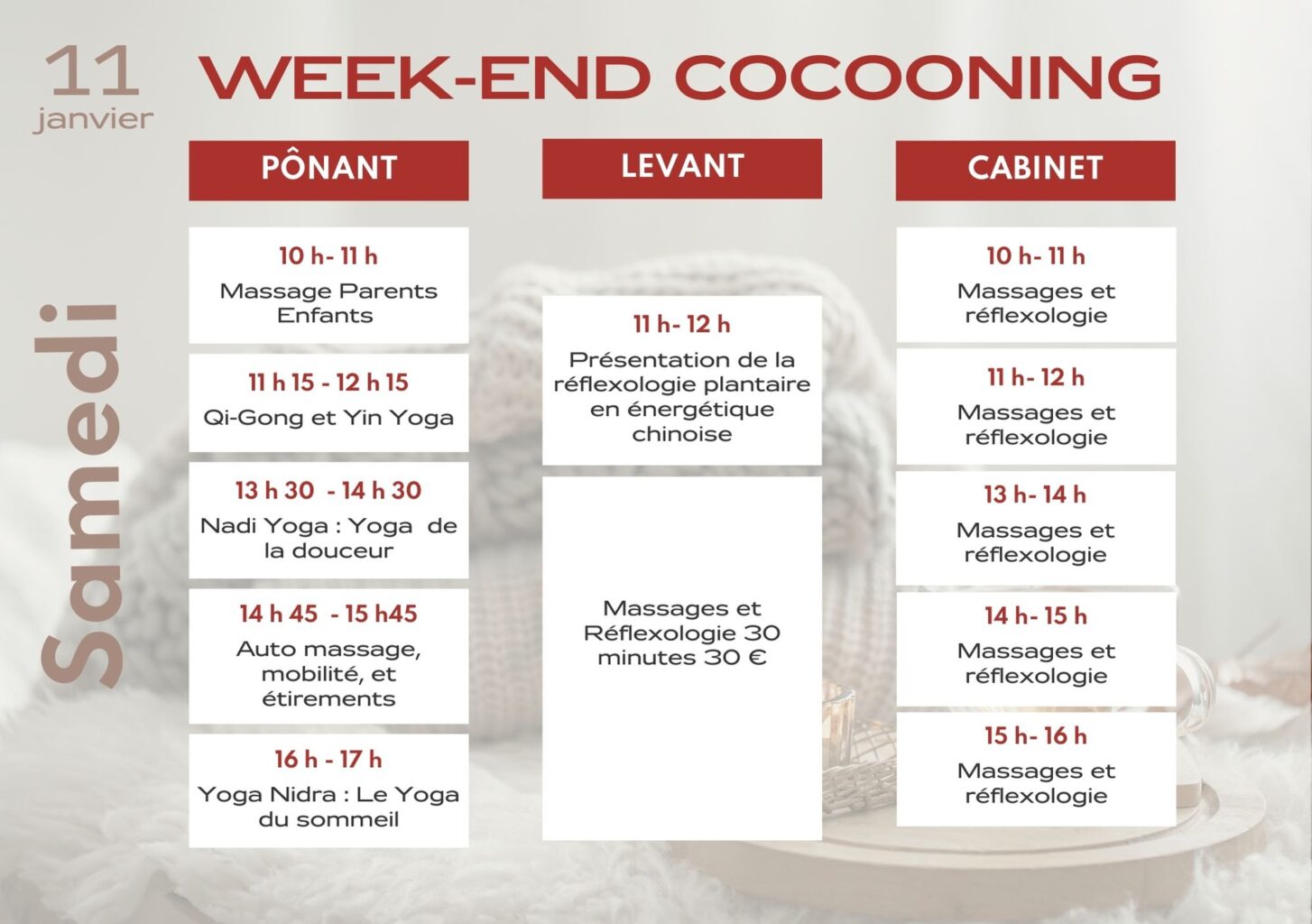 programme week end cocooning 11 janvier