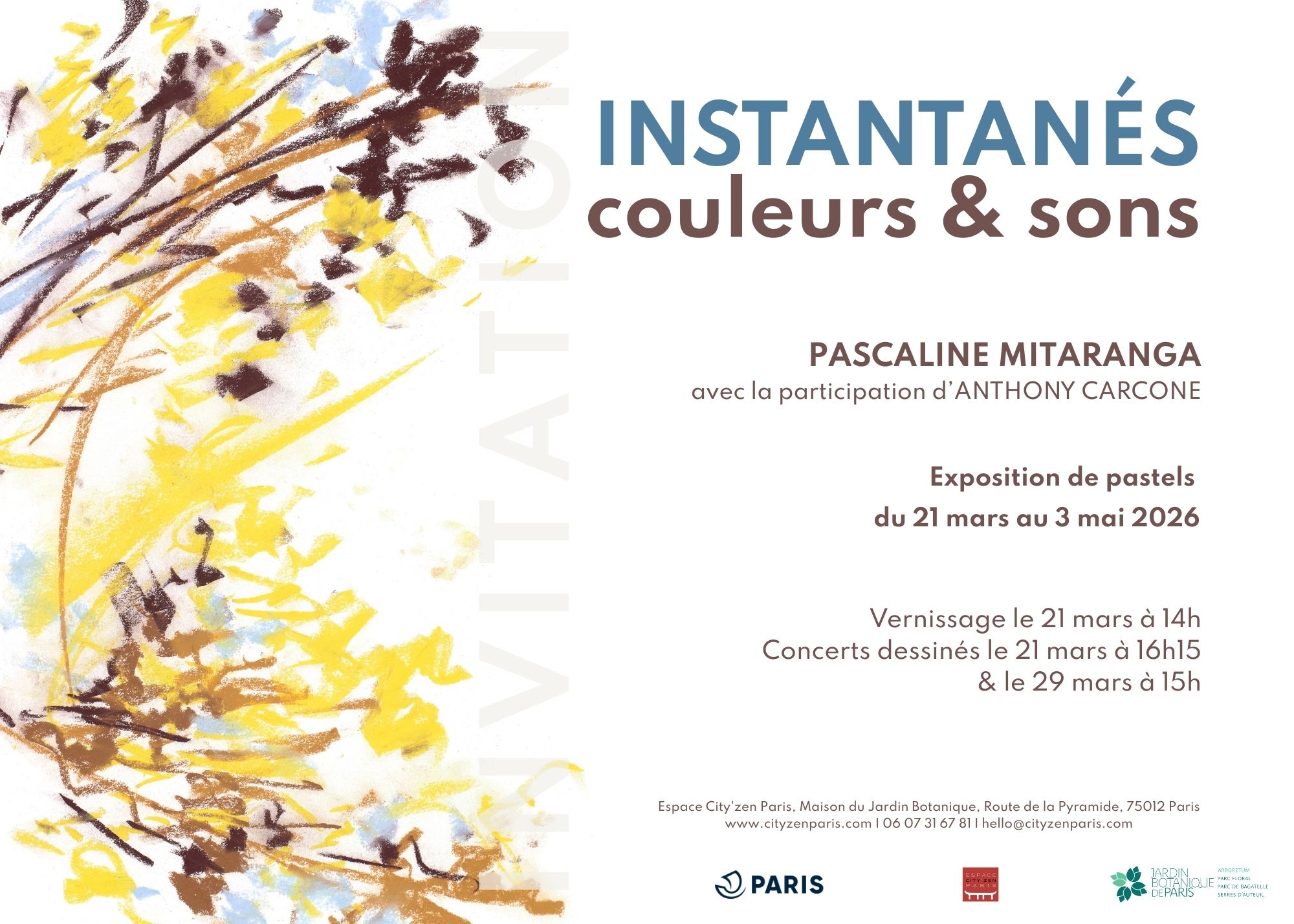 Invitation vernissage Instantanés couleurs et sons pascaline mitaranga anthony carcone