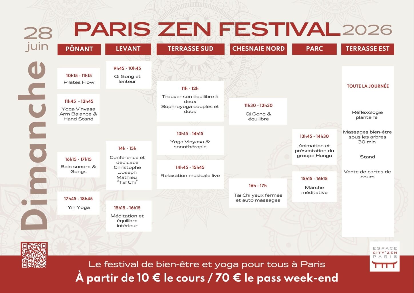 Programme Paris Zen Festival 2026 - Festival yoga Paris - Dimanche 28 juin