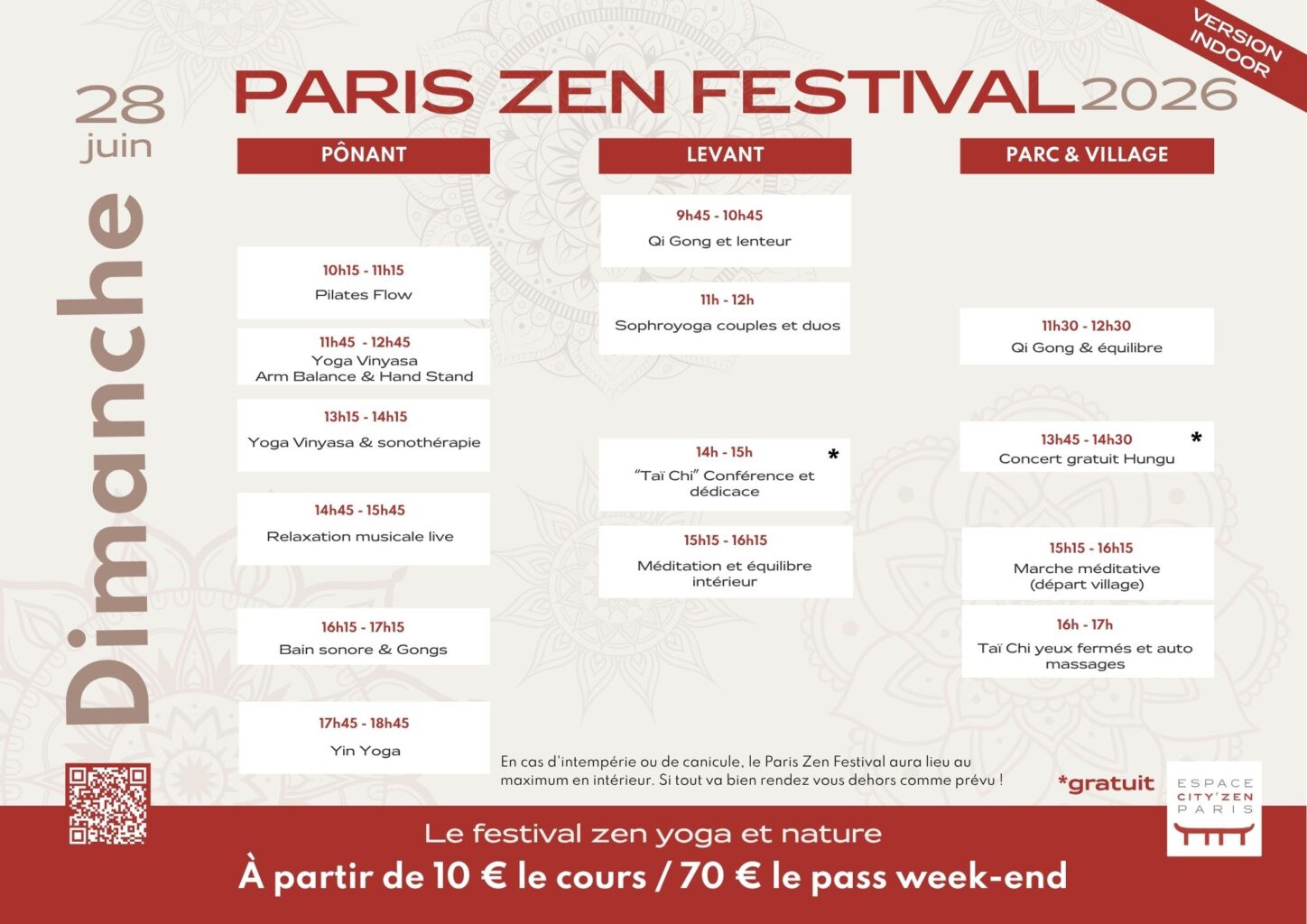 Programme Paris Zen Festival 2026 - Festival yoga Paris - Dimanche 28 juin